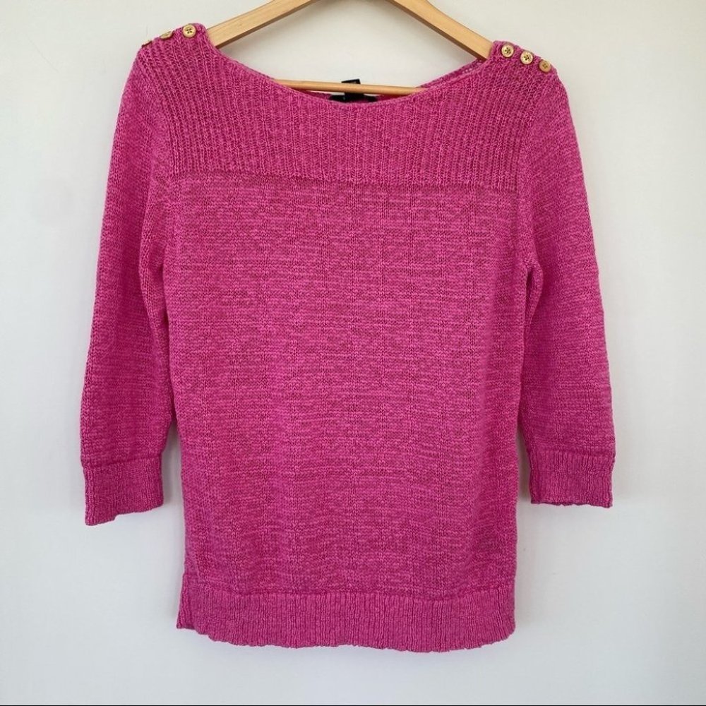 Women’s Pink Knit Boatneck Sweater with Gold Button Details